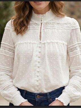 White House Black Market Black and White Polka Dot Blouse - XL